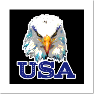 Blue USA Eagle Head Posters and Art